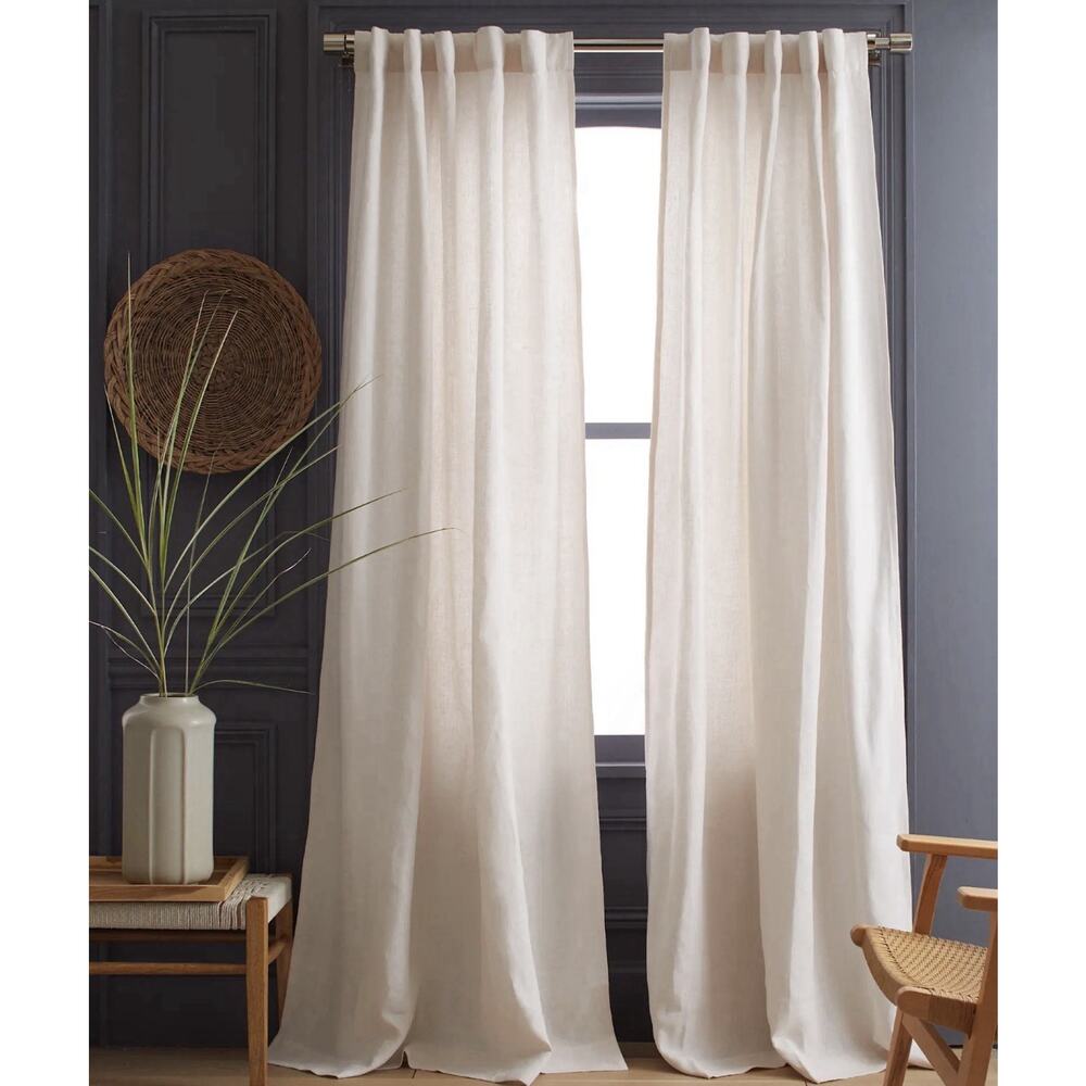 NWOT QUINCE HEAVYWEIGHT LINEN LIGHT FILTERING CURTAIN PANEL Sand 48 X 96” Set 2